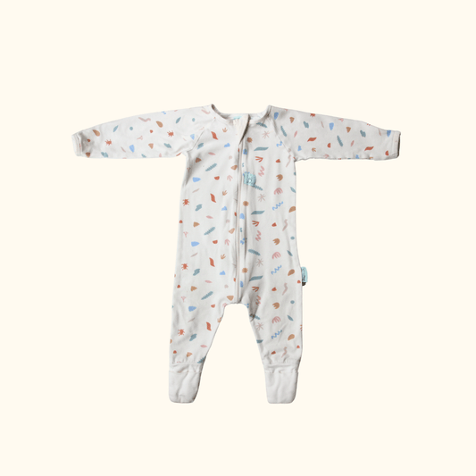 Beige Onesie with Graphic Print and Zip