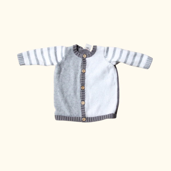 Grey Cardigan with Stripes