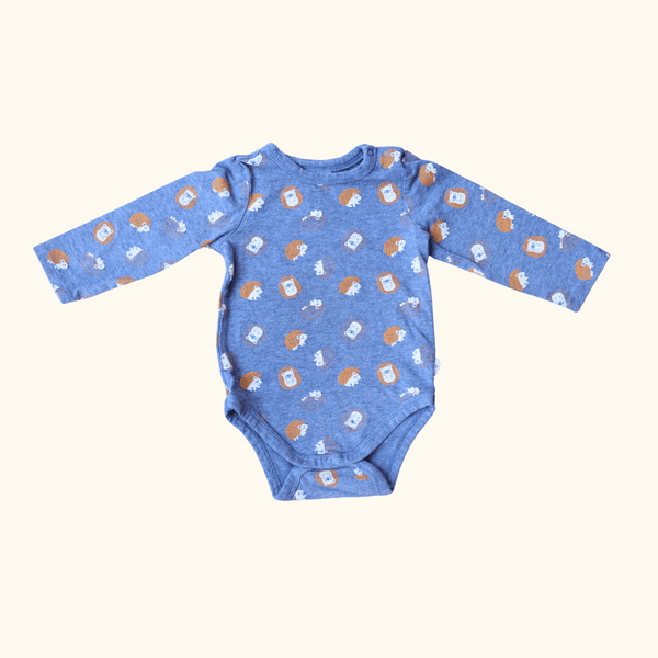 Blue Long Sleeve Bodysuit with Hedgehog Print