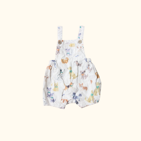 Beige Short Overalls with Doggy Print