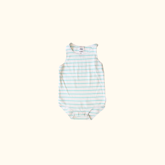 White and Turquoise Sleeveless Bodysuit