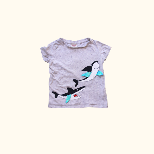 Grey T-shirt with Shark Graphic