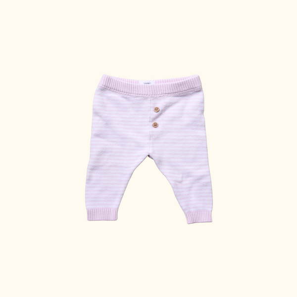 Pink and White Knitted Striped Pants