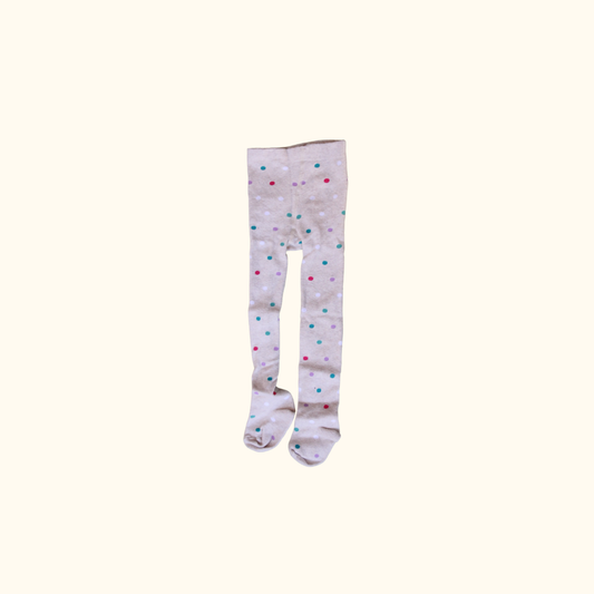 Oatmeal Tights with Multicoloured Dots