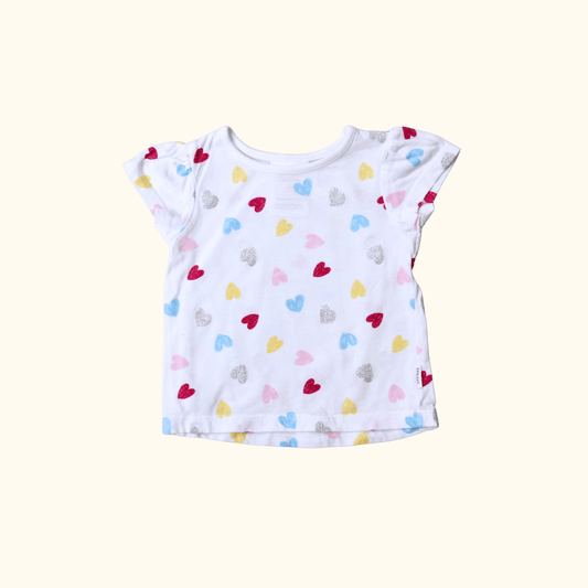 White T-Shirt with Heart Print