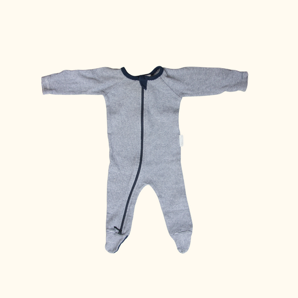 Blue Striped Onesie with Zip and Feet