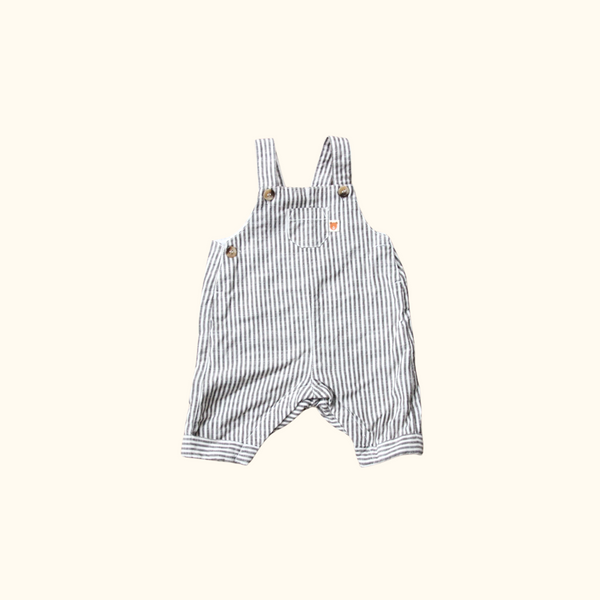 Brown Striped Short Overalls