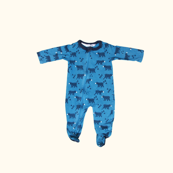 Blue Bear Printed Onesie with Zip and Feet