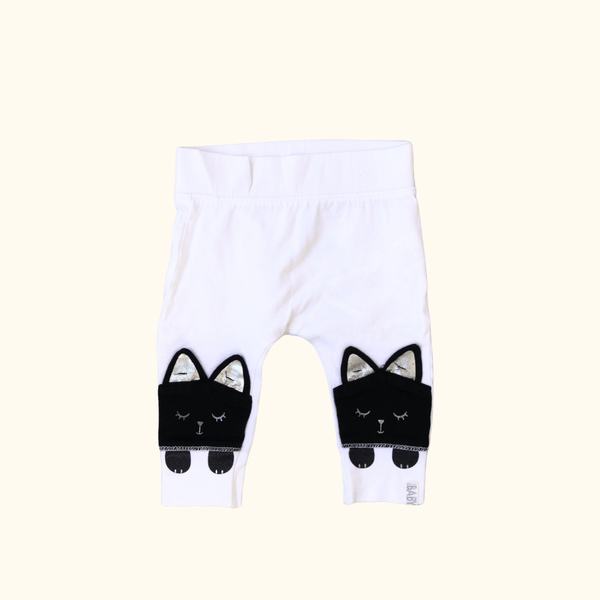 White Leggings with Cat Knee Patches