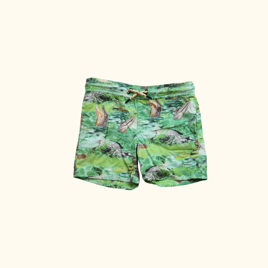Green Swim Boardshorts with Crocodile Print