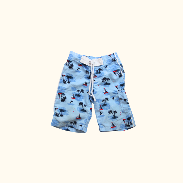 Blue Swim Boardshorts with Graphic Print