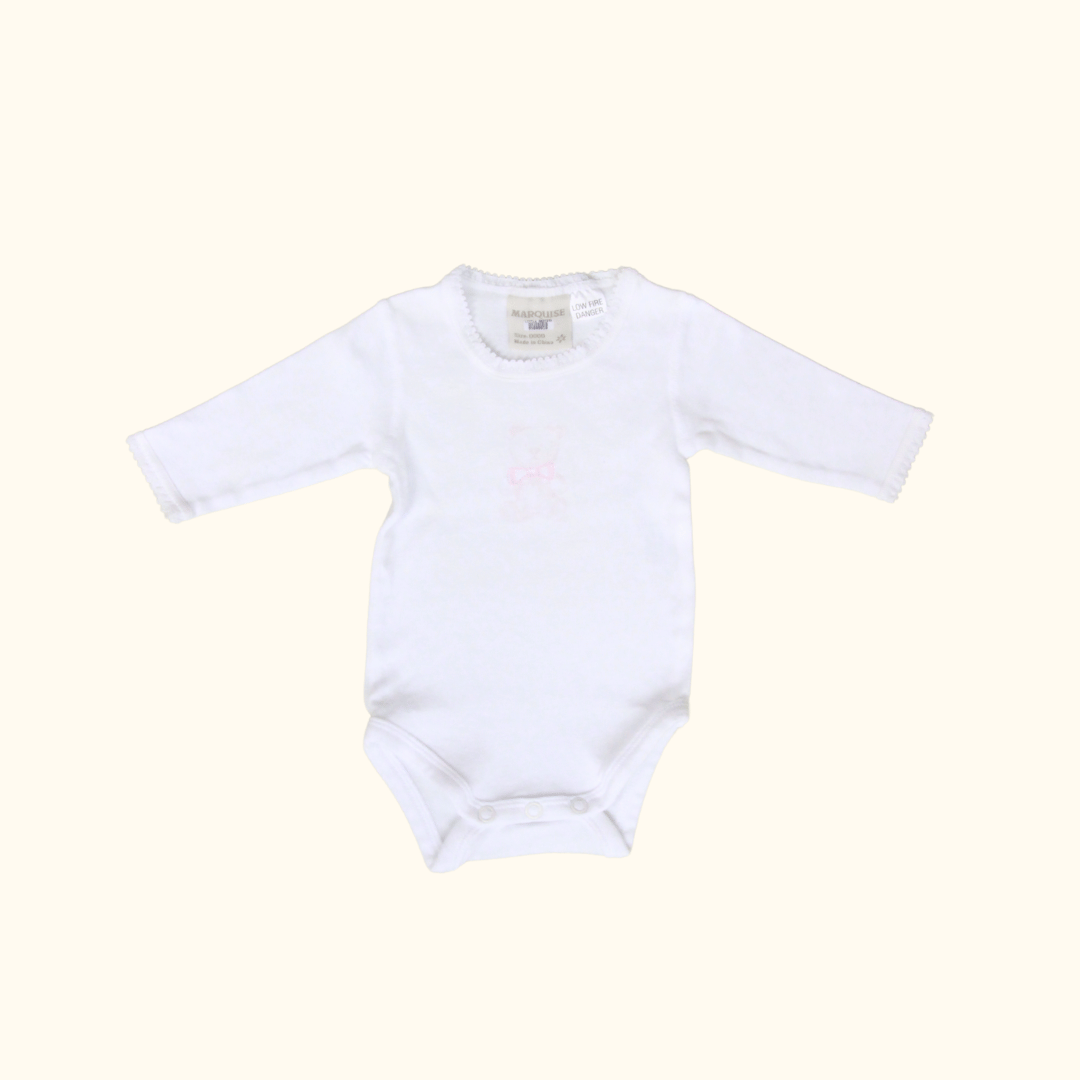 Teddy Bear Printed White Bodysuit