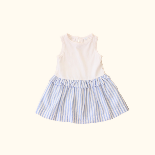 White Summer Dress with Blue Stripes