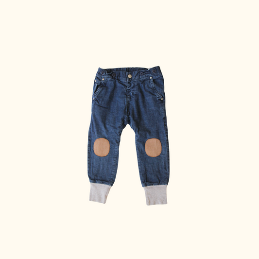 Blue Denim Jeans with Knee Patch Detail
