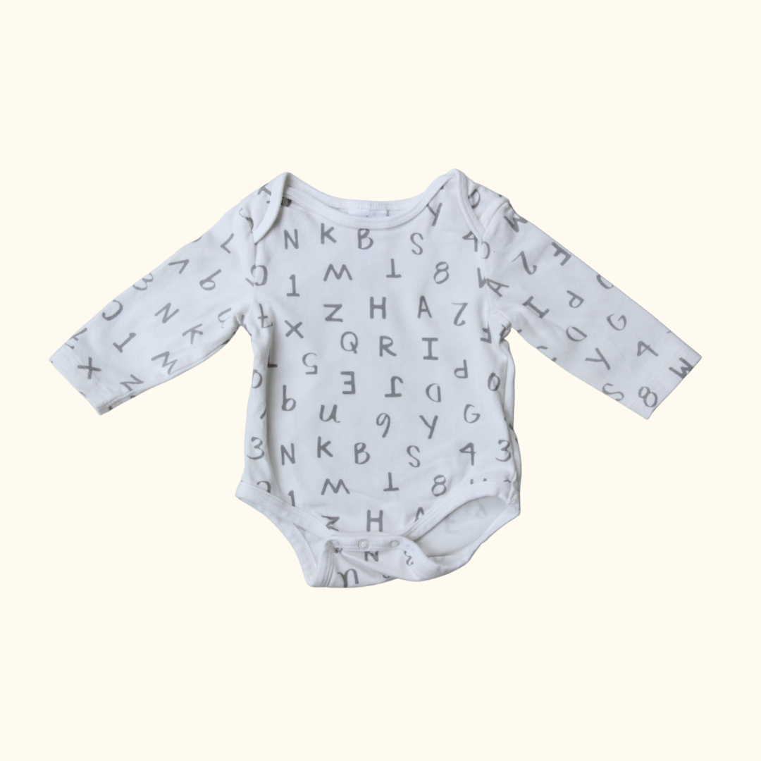 White Bodysuit with Alphabet Print