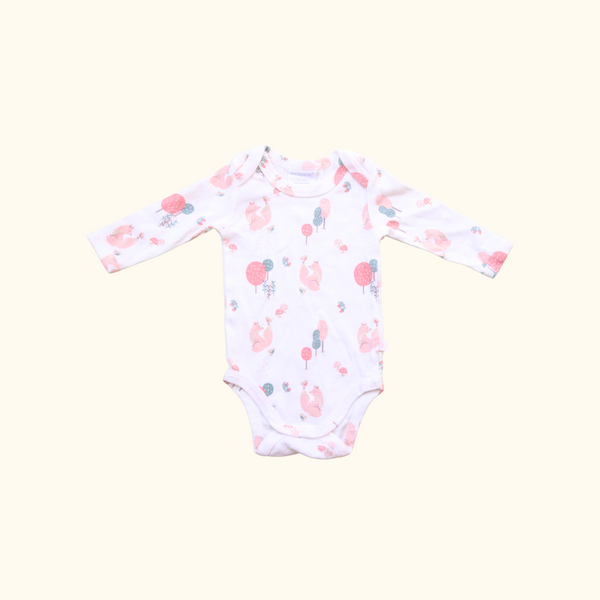 White Bodysuit with Pink Fox Print