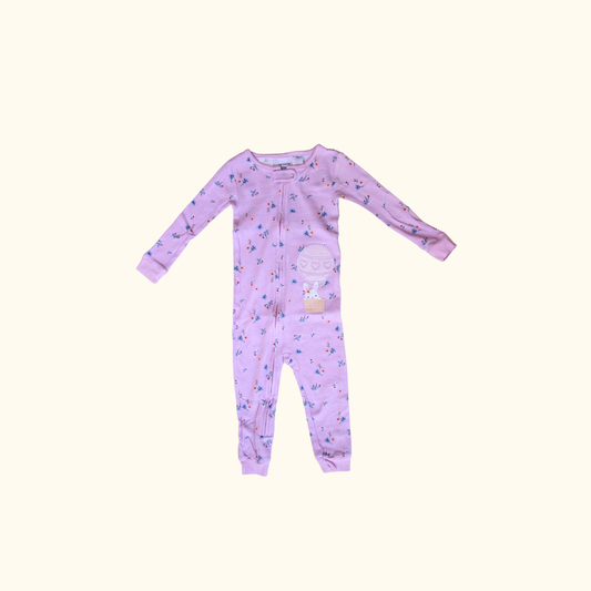 Pink Floral Onesie with Bunny