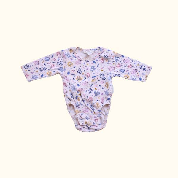 Beige Blue and Pink Floral Bodysuit