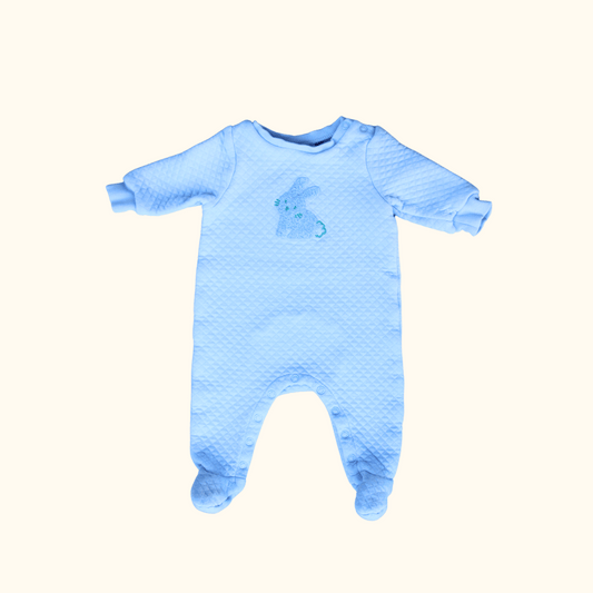 Blue Quilted Onesie with Bunny Graphic