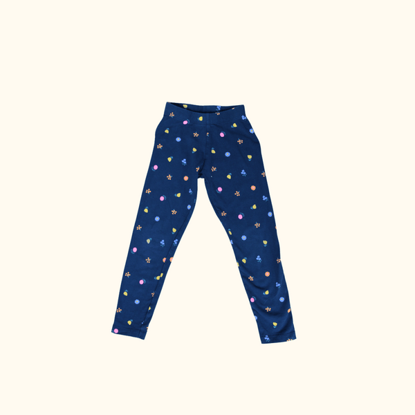 Navy Blue Leggings with Flower Print