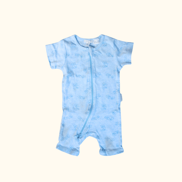 Blue Romper with Bicycle Print and Zip