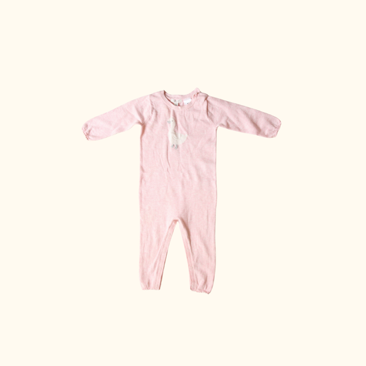 Pink Knitted Onesie with Goose Print