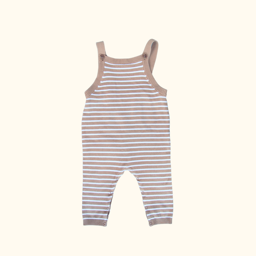 Knitted Brown Striped Overalls