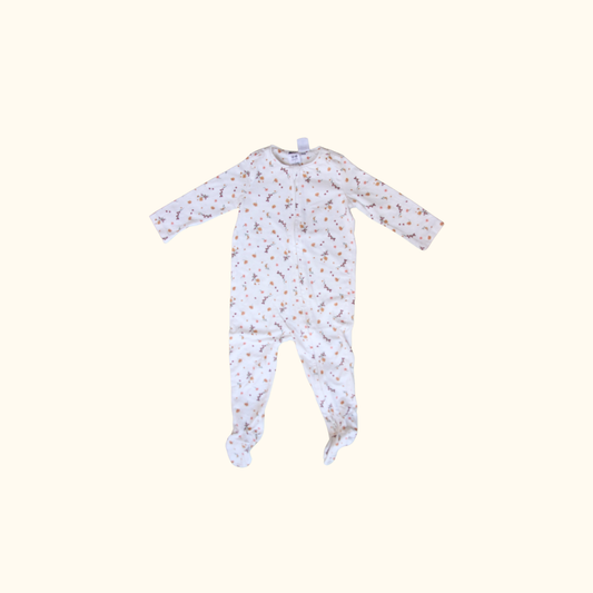 White Foral Onesie with Zip