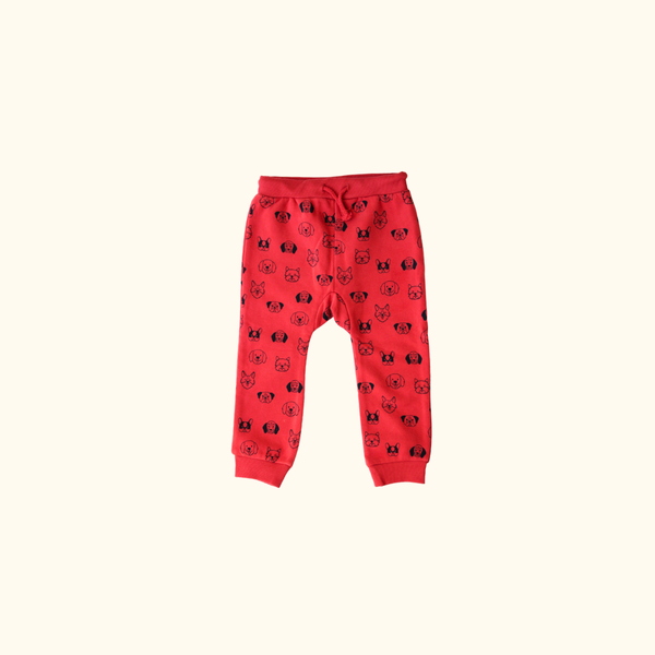 Red Jogger with Dog Print