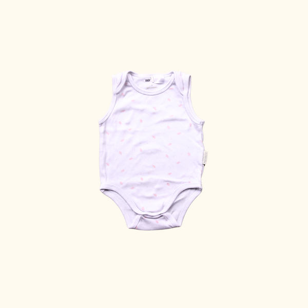 White Sleeveless Bodysuit with Pink Leaves