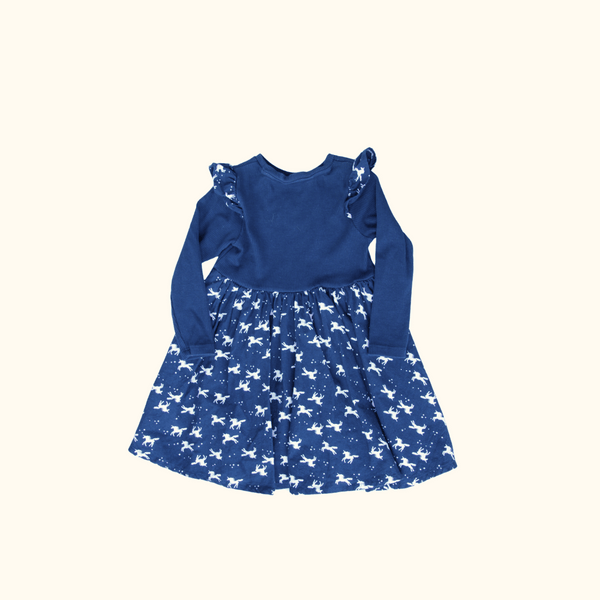 Navy Blue Dress with Unicorns