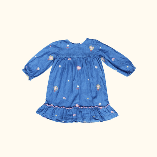 Denim Dress with Flowers
