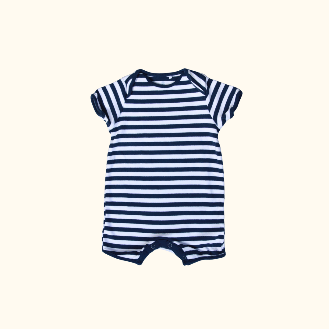 Blue and White Striped Romper