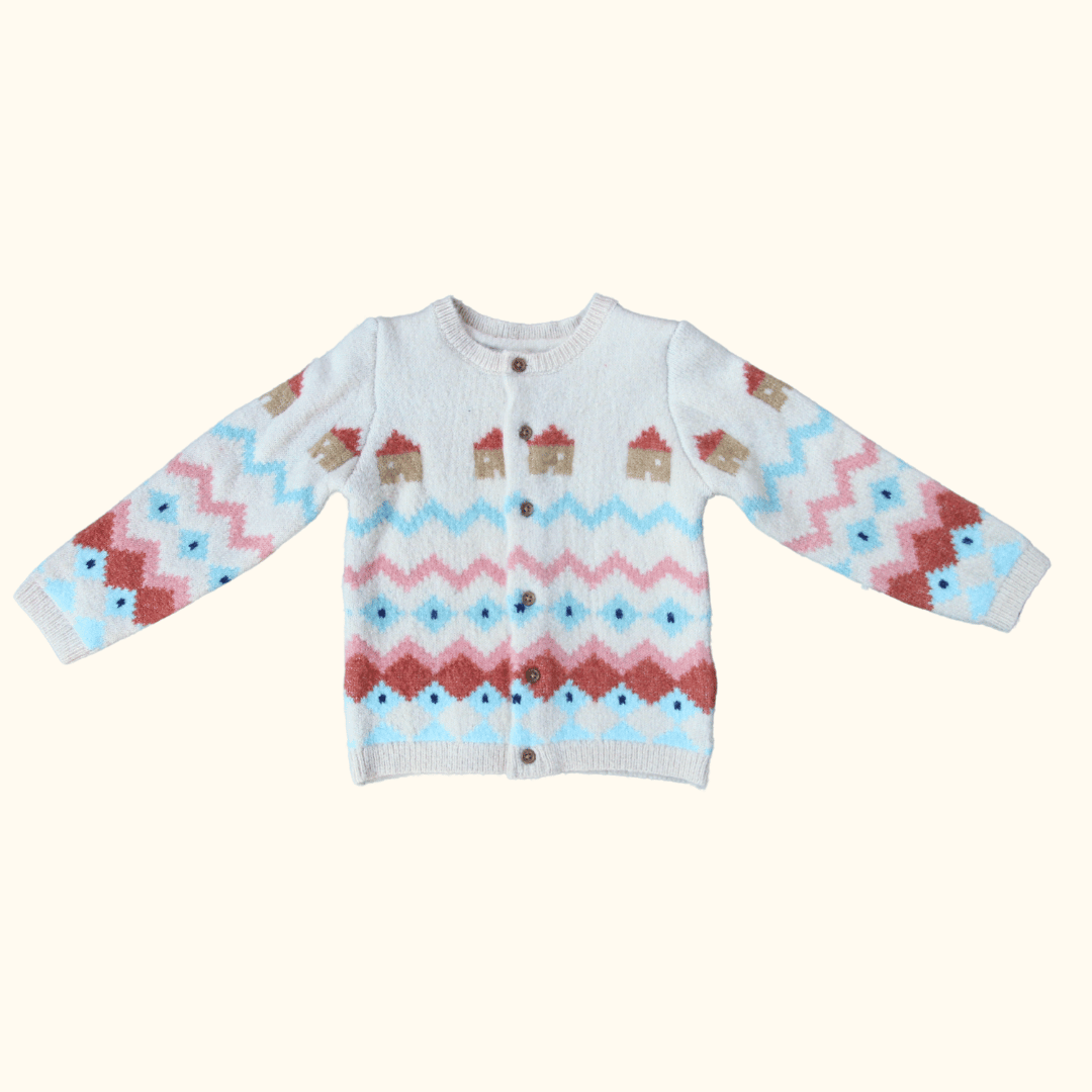 Beige Pink and Turquoise Cardigan