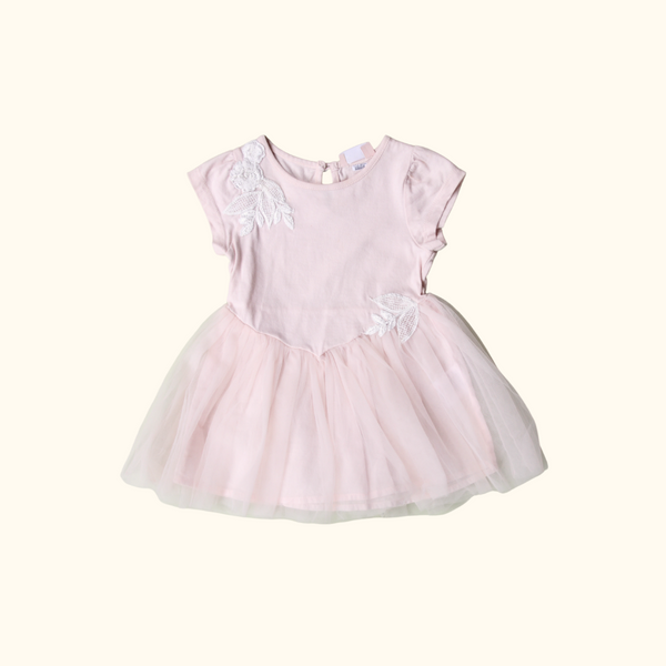 Pink Dress with Tutu and Flower Embroidery Detail