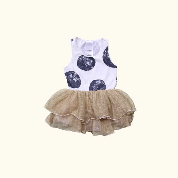 White and Gold Bodysuit Dress with Tutu