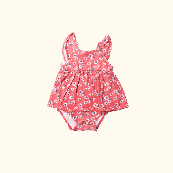 Red Dress Bodysuit with Floral Print