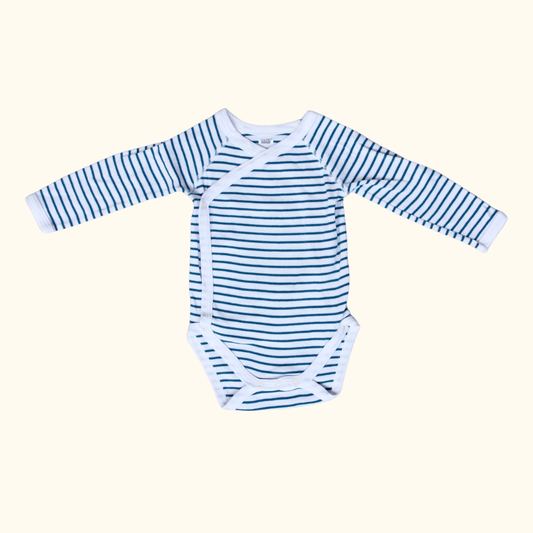 Blue and White Striped Wrap Bodysuit