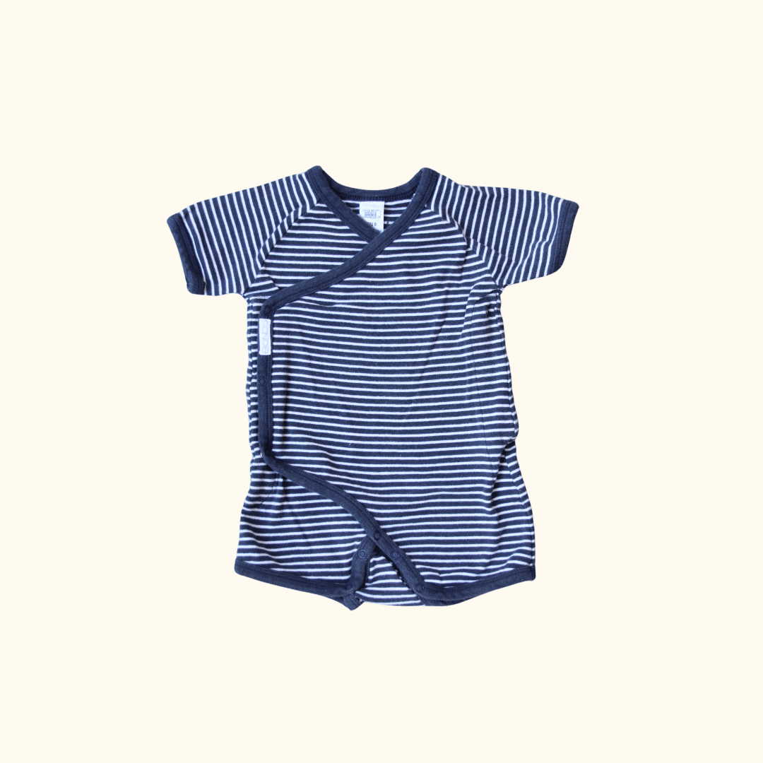 Grey Striped Wrap Romper