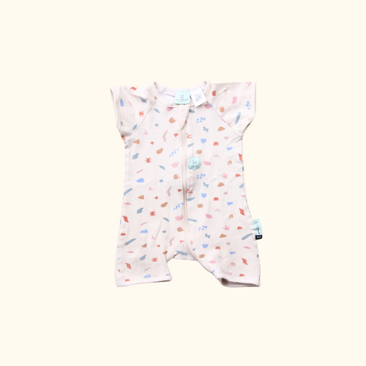 Beige Romper with Zip and Graphic Print