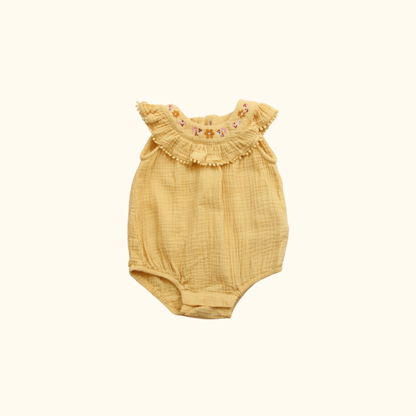 Yellow Bodysuit with Flower Embroidery