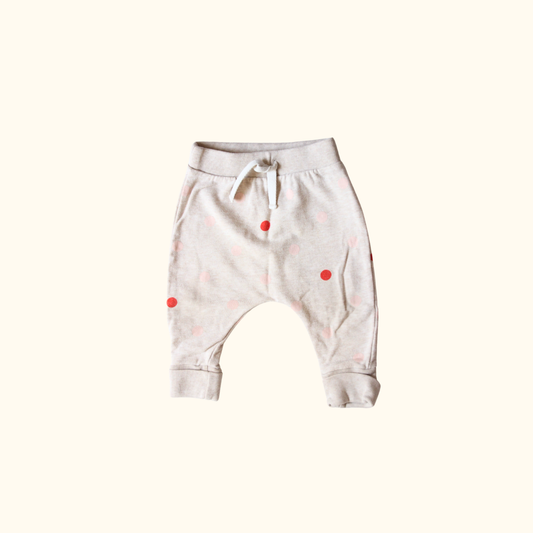 Beige Joggers with Pink and Red Dots