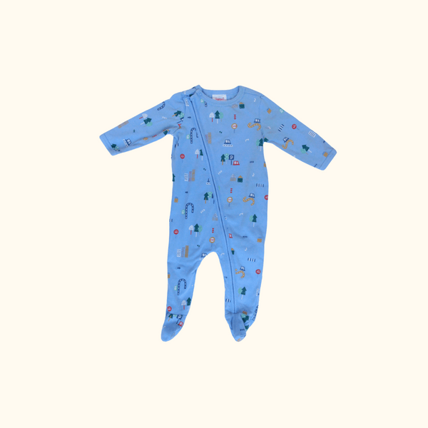 Blue Zip Onesie with Graphics