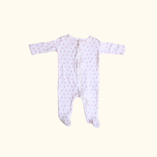 White and Pink Onesie with Feet and Zip