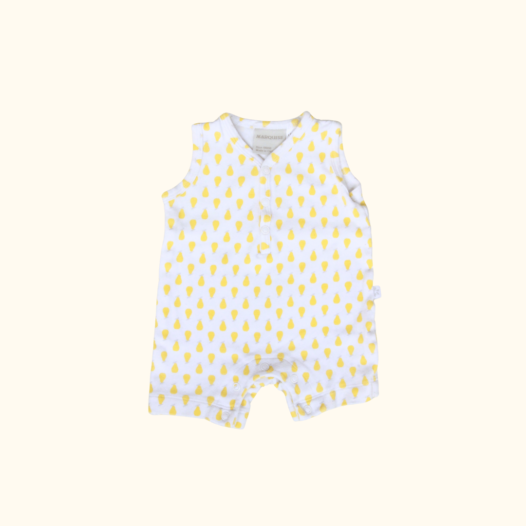 Yellow Romper with Printed Fruits