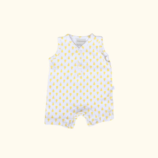 Yellow Romper with Printed Fruits