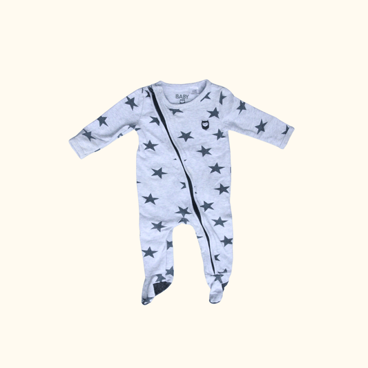 Grey Zip Onesie with Stars