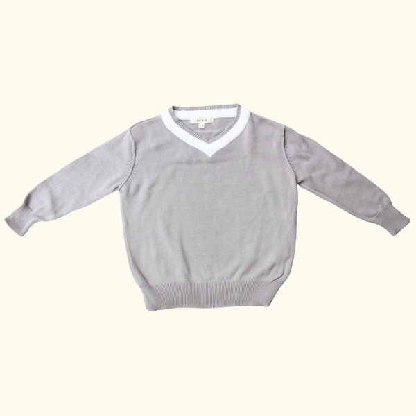 Grey V-Neck Jumper