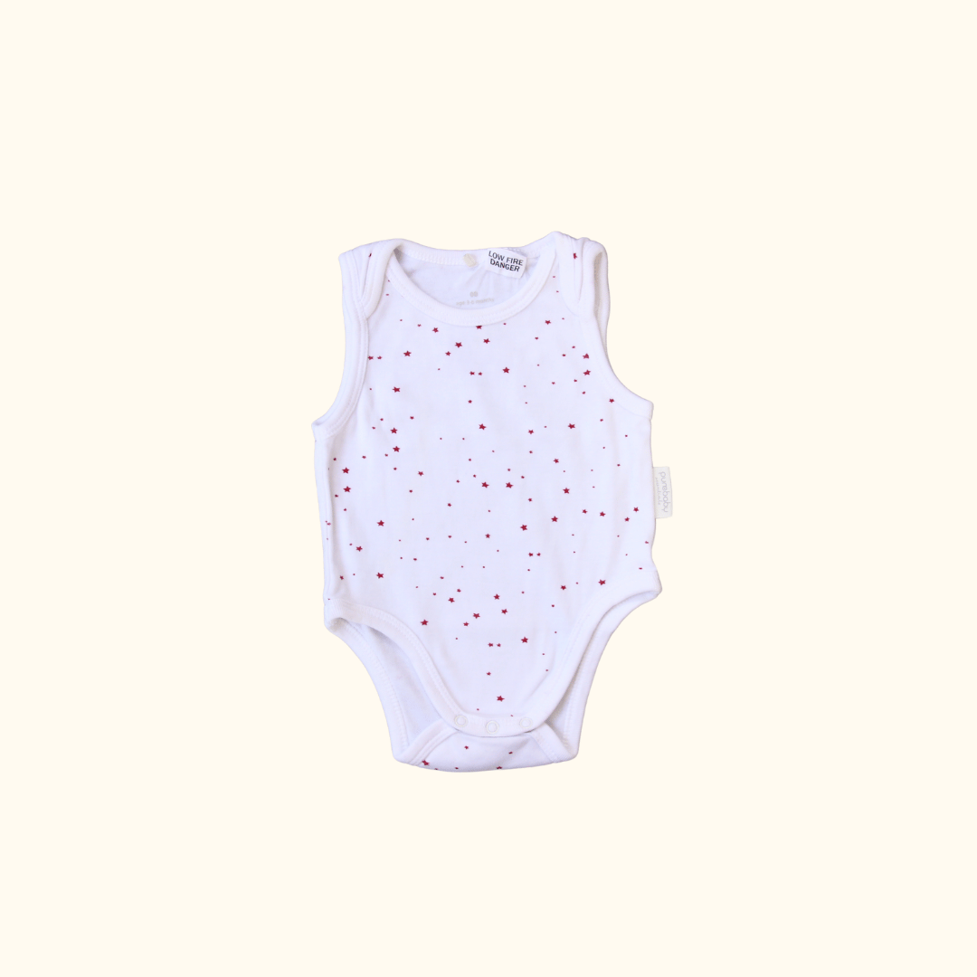 White Sleevelss Bodysuit with Red Stars