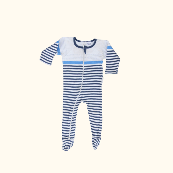 Blue and White Striped Onesie with Zip